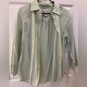 Bass Cotton Green Striped Fitted Shirt